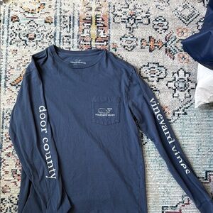 Vineyard Vines Navy Long Sleeve Tee with White Text